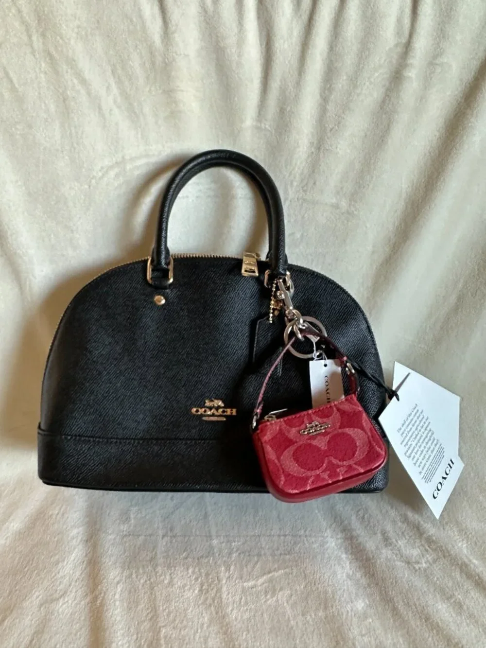 NWT! Coach Mini Nolita Bag Charm In Signature Denim Silver/True Red CDB23 - Picture 11 of 12